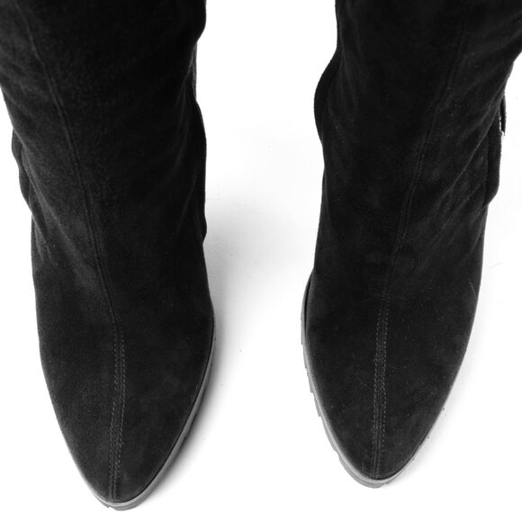 Versace black suede knee-high boots with a sleek stiletto heel and a lug sole - Picture 6 of 12